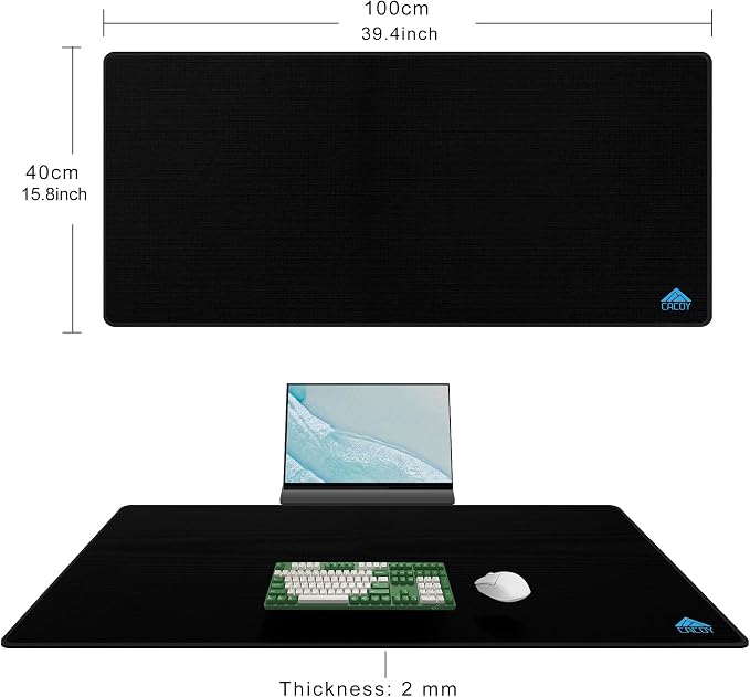 Cacoy 40"x16" Large Gaming Mouse Pad for Desk, XXL Keyboard Mouse Mat,Black | Extended Rectangular Computer Mousepad Smooth-Textured Non-Slip Rubber Base Desk Mat for Office Home Accessories Stitch Edges