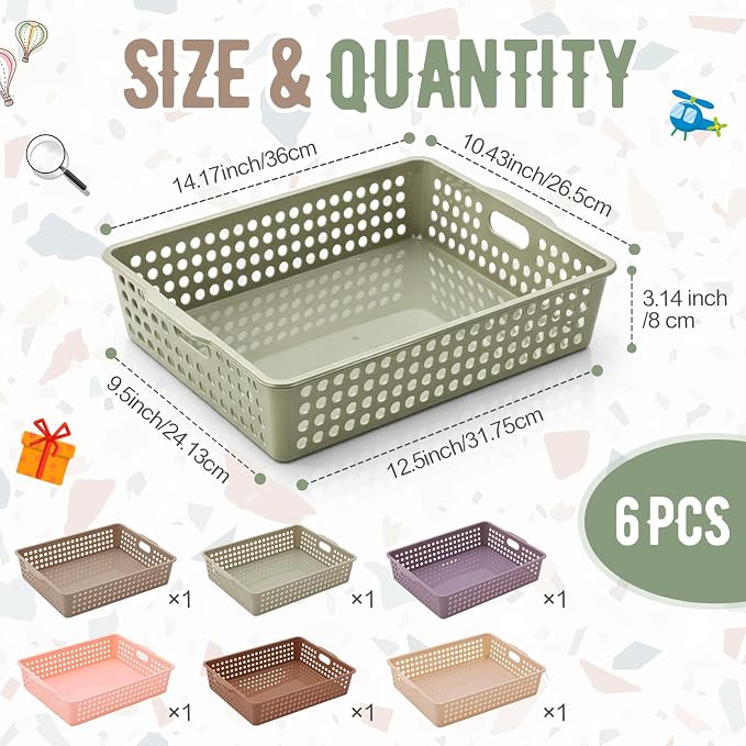 Geetery 6 Pack Classroom Storage Baskets with Handle,Terrazzo Color | 14''x10'' Paper Tray Holds A4 Turn in Trays Plastic Paper Baskets Desk Organizer Bin for Classroom, Library, Office, Home