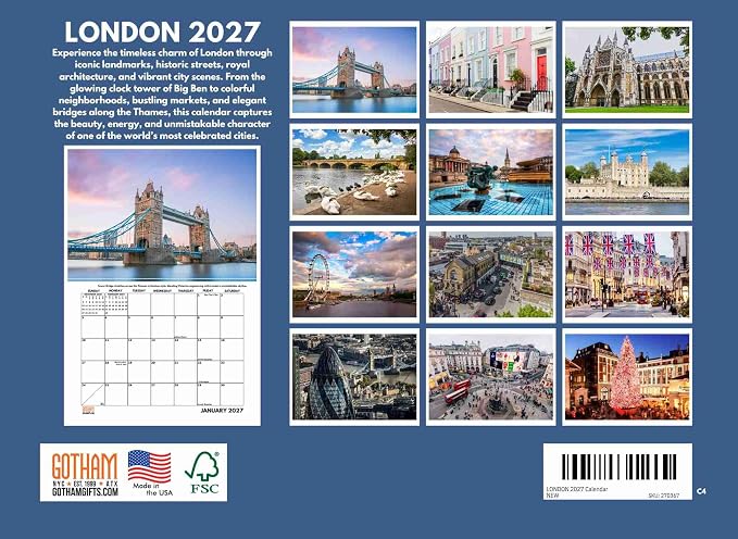 London Calendar 2027 England Monthly Wall Calender 12 Month