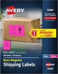 Avery Printable Shipping Labels, 5-1/2" x 8-1/2", Neon Magenta, Laser & Inkjet Compatible, 200 Blank Labels Total, Great for Branding, Mailing, Organizing, and More (5948)