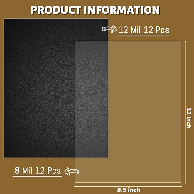 24PCS Binding Covers and Backs Set, 8.5 x11 Inch Clear Book Cover | 12Pcs 8mil Clear PVC Binding Cover, 12Pcs 12mil Black Poly Cover, Letter Size, Un-Punched, Square Corners, for Home Office