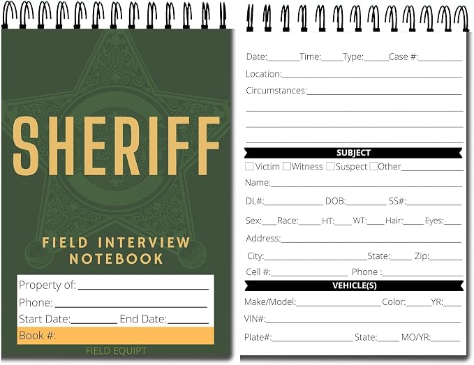 Field Equipt Law Enforcement Incident Report Notepads, Sheriff, Security & Police Gear, EDC Officer Notebook, Cop Gifts, Interview Equipment Accessories Book, 6 Pack (Sheriff)