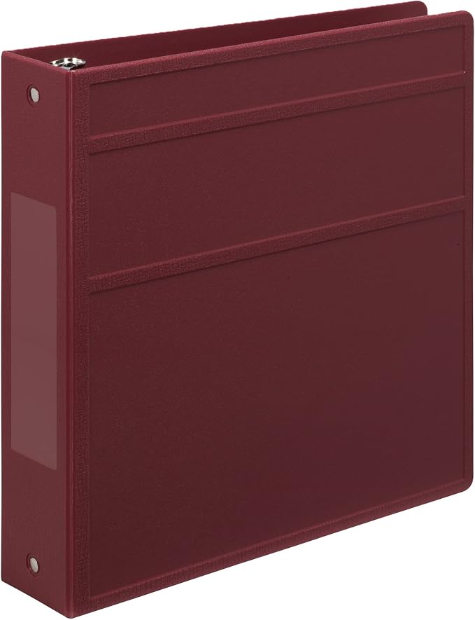 Carstens 2-Inch Heavy Duty 3-Ring Binder - Side Opening, Wine, Durable Plastic, Precision No-Gap Rings, Waterproof Covers, No Pockets, Holds 300 Letter-Sized Sheets, BPA-Free, Made in USA (2823-3R)