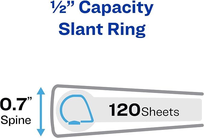 Avery Durable View 3 Ring Binders, 0.5" Slant Rings, 135-Sheet Capacity, 0.7 Inch Wide Spine, Great for Home, School Supplies, Office, or Organization Needs, Black Binders (4-Pack of 05736)