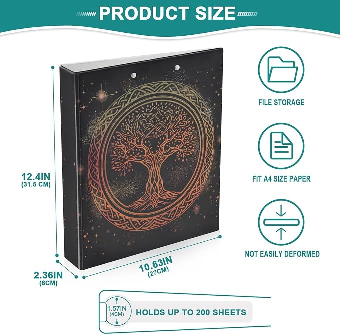 Round Tree of Life D Ring Binders 1.5 Inch with Clear Pocket, School Office Supplies Water Resistant Kitchen Recipe Organizer Hard Round Ring View Binders with Aesthetic Print