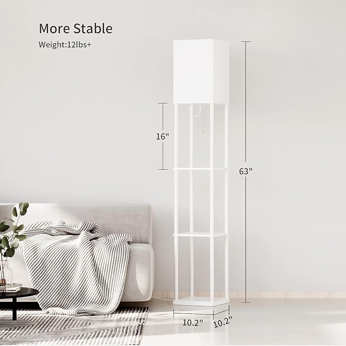 SUNMORY Floor Lamp with Shelves, Standing Lamps for Living Room, White | 3 CCT LED Bulb Include, 4-Tier Display Bookshelf, 63" Tall Corner Shelf Lamp, Modern Style for Bedroom, Office, Home Decor