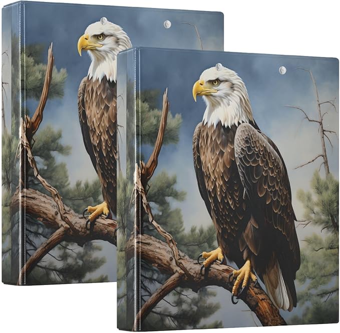 Custom 3 Ring Binder Eagle on Tree 1.5" Round Ring Binders Personalized Name View Binder with 200 Sheet for Women Men Office Kids School Supplies, 1 Pack