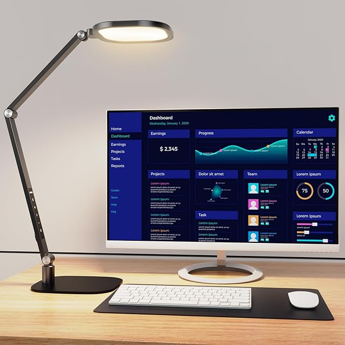 LED Desk Lamp for Home Office, Soft Edge-lit Design - Modern Style | Eye-Caring Diffused Light, Professional Computer Light for Reading, Crafts & Zoom, Dimmable with 30 Modes, Memory & Timer