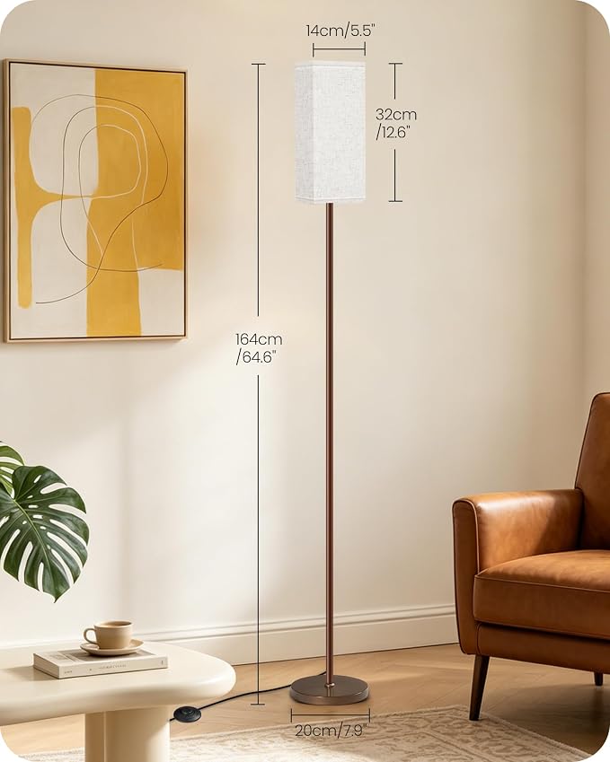 64.6" Floor Lamp, Pole with Foot Switch, Modern Standing Lamp Lampshade, Minimalist Freestanding Lamp (Bulb Not Included), for Living Room, Bedroom Office ETL Listed,Brown and Beige VE07LD05