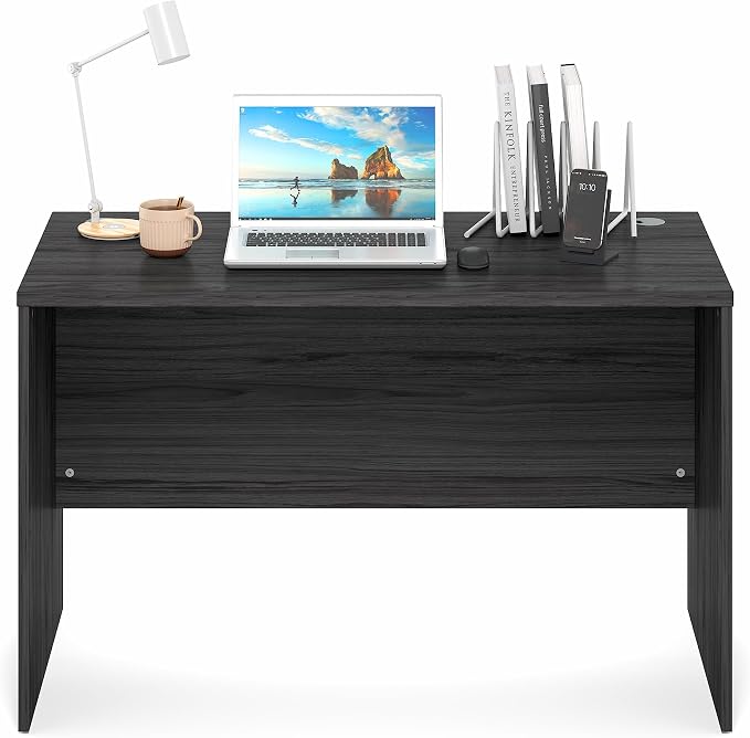 Furinno Roger Computer Desk, 47 Inch Rectangular Executive Desk with Modesty Panel, Home Office Desk with Thick Tabletop, Desk Cord Grommet, Scratchproof, for Home Study, Office, Coastal Grey