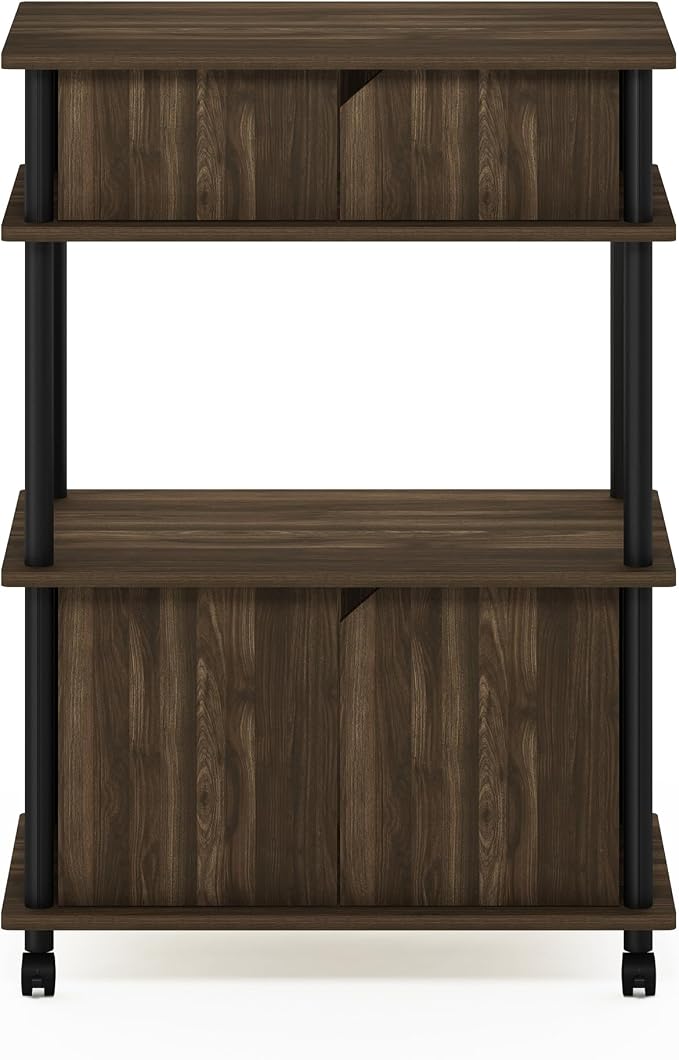 Furinno Turn-N-Tube Toolless Multipurpose Printer Stand Display Storage Shelf Cabinet with Wheels, Columbia Walnut/Black