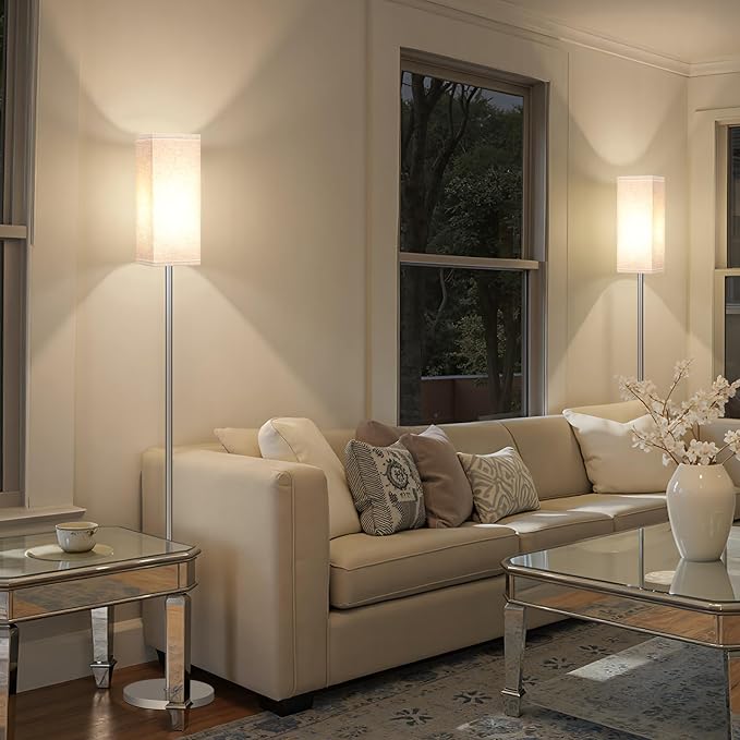 64.6'' Floor Lamp, Pole with Foot Switch, Modern Standing Lamp Lamp, Minimalist Freestanding Lamp (Bulb Not Included), for Living Room, Bedroom Office ETL Listed, Silver and Beige, SE07LD05