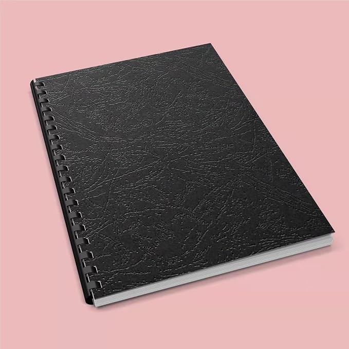HOUYEE 100 Pack 12 Mil Paper Binding Covers, 90 lb Leather Texture, Black | Binding Presentation Covers, 8.5x11 Inches, Letter Size, Un-Punched, for Office School