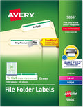 Avery Green File Folder Labels for Laser and Inkjet Printers with TrueBlock Technology, 2/3 inches x 3-7/16 inches, Box of 1500 (5866)