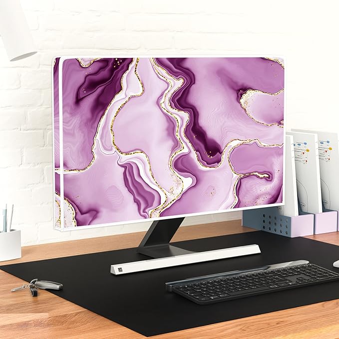 Baocicco Violet Gold Marble Waterproof Weatherproof and Dust-Proof TV Screen Cover 45, 46, 47, 48 Inch for Home Office Creative TV Covers for TVs Screen Anti-Static Dustproof Protective