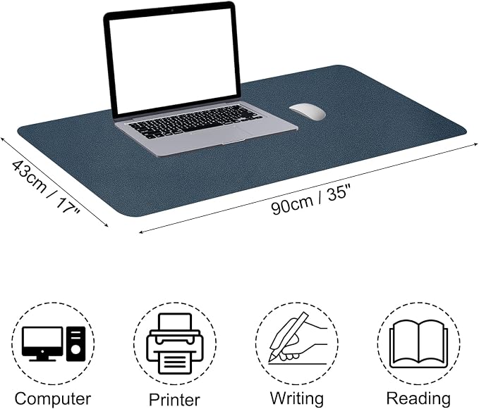 Patikil Desk Mat - 35"x17" Non-Slip Waterproof PU Leather Desk Pad Dual Sided Office Home Work Study, Dark Blue