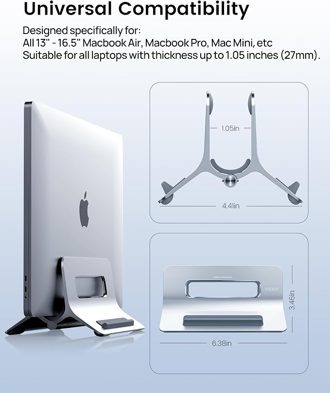 Vertical Laptop Stand for Desk, Gravity Auto Lock Vertical MacBook Stand, Aluminum Laptop Vertical Dock Stand Holder Compatible with MacBook Pro, MacBook Air, Silver