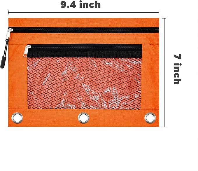 3 Ring Pencil Pouch, Binder Pencil Pouch with Zipper and Mesh Window,8pack 8colors