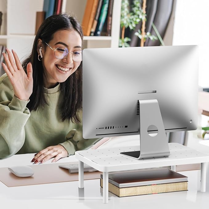 WALI Computer Monitor Stand for Desk, Adjustable Laptop Riser, up to 44 lbs | Desk Monitor Riser Underneath Storage, Fits Notebook, Laptops, Printers, for Home, Office, School (PTT001-W),1 Pack,White
