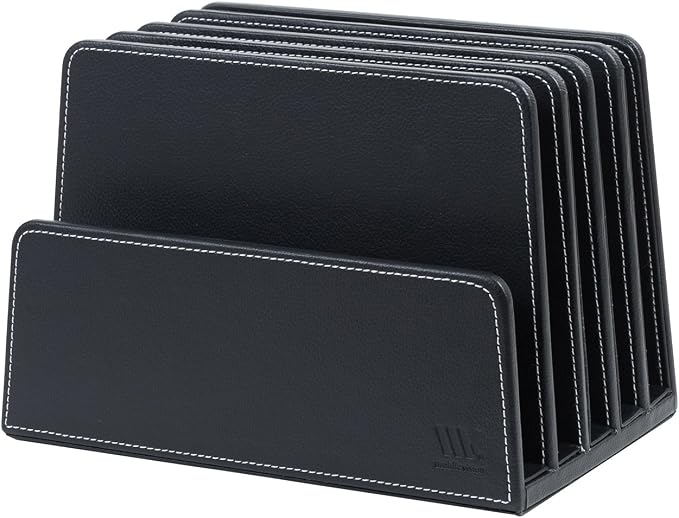 MobileVision Executive Black Desktop File Folder Organizer and Paper Tray, 5 Slot Dividers