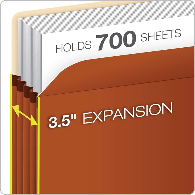 Pendaflex Expanding File Pockets,File Organizers for School,Home or Office,Letter Size,Redrope,3.5" Expansion,Reinforced with Dupont™ Tyvek® Material,Redrope,25 per Box (1524E-OX),(Pack of 4)
