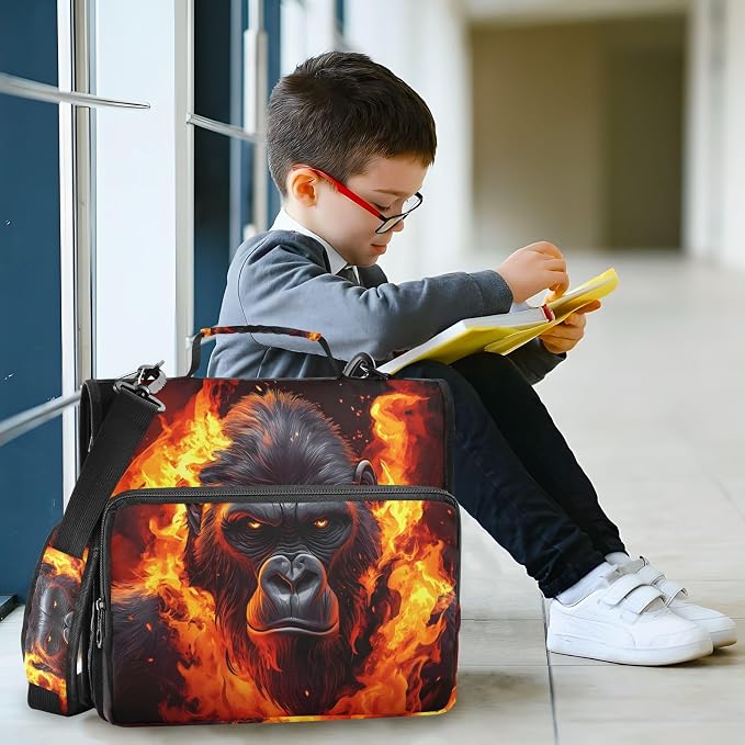 3 Ring Zipper Binder with Shoulder Strap Fierce Gorilla King Kong 1.5 inch Binders Keeper Large Capacity Multi Pockets for School Office Supplies