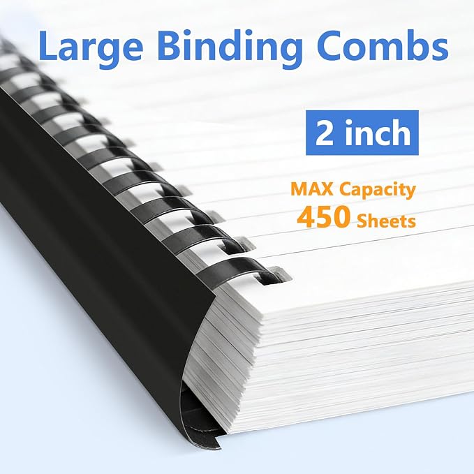 HOUYEE 10 Pack 2 Inch Plastic Binding Combs,19 Rings, 450 Sheets Capacity | 51mm Comb Binding Spines, Extra Large Binder Combs for Letter Size, for Office School Use, Black