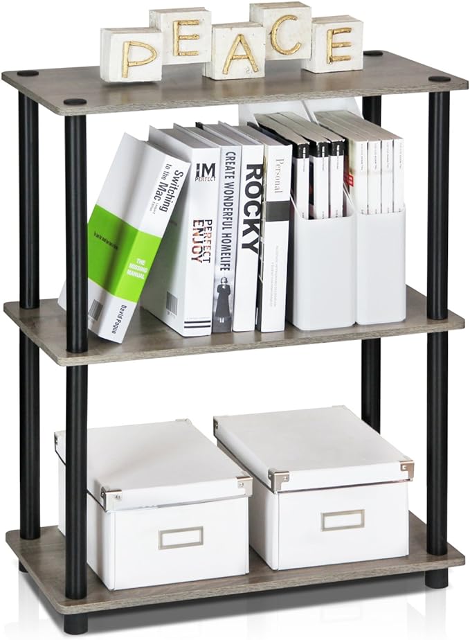 Furinno TURN-N-TUBE Storage Shelves, 3-Tier Book Shelf, Corner Shelf, Toolless Open Shelves, for Organization and Storage, Living Room, Garage, Home Office, French Oak