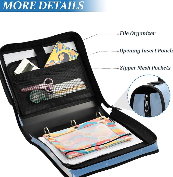 Bass Fish Binder Bag 3 Ring Zipper with Handle Shoulder Strap | for School Work Office Organizer Storage Case