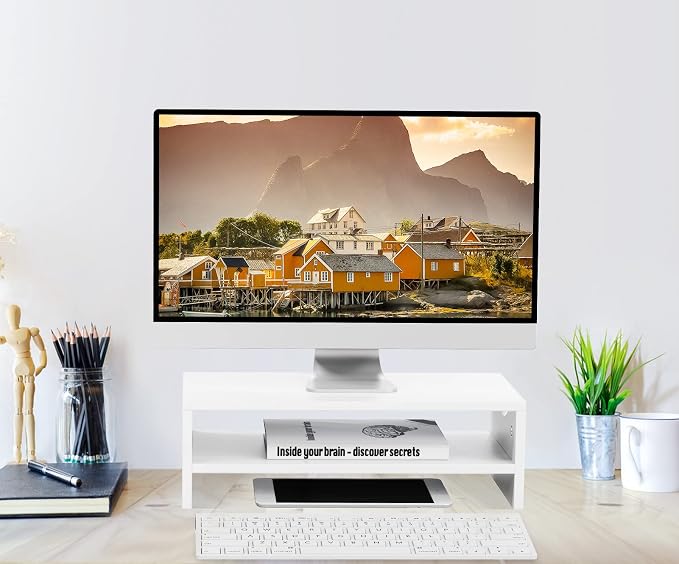 Zimilar Monitor Stand Riser, 2 Tiers Wood Laptop Computer Monitor Riser | for PC Screen, iMac, Desktop Screen Monitor Stand Riser with Storage for Home Office