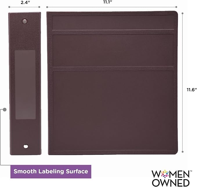 Carstens 2-Inch Heavy Duty 3-Ring Binder - Side Opening, Plum, Durable Plastic, Precision No-Gap Rings, Waterproof Covers, No Pockets, Holds 300 Letter-Sized Sheets, BPA-Free, Made in USA (5823-3R)