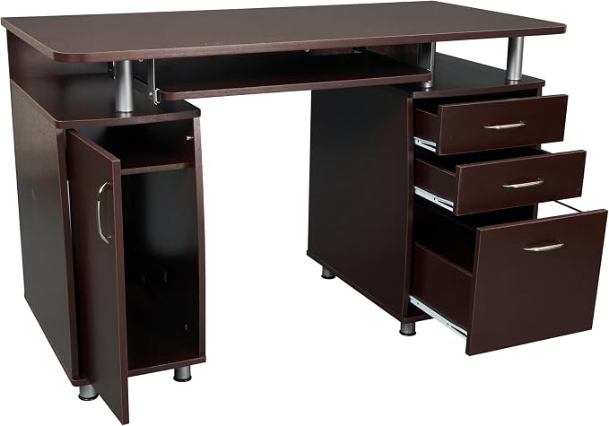Techni Mobili 48''W Computer Desk with File Cabinet & Drawers, Brown | Home Office, Keyboard Tray, Storage, Computer Workstation, Ideal for home office, Workspace organization