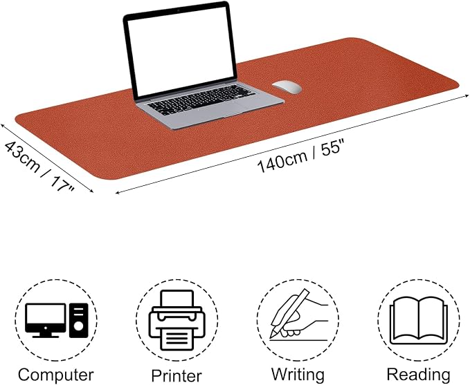 PATIKIL Desk Mat, 55"x17" Non-Slip Waterproof PU Leather Desk Pad Dual Sided Padding for Office Home Work Study, Orange