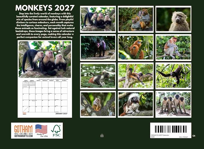 Monkey Calendar 2027 Monthly Wall Calender 12 Month