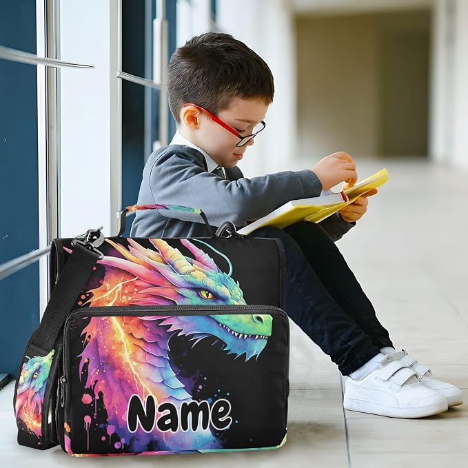 Custom Lightning Dragon Watercolor 3 Ring Binder Bag 1.5 inch Personalized Name Binder Organizer 500 Sheet Documents Storage for School Office
