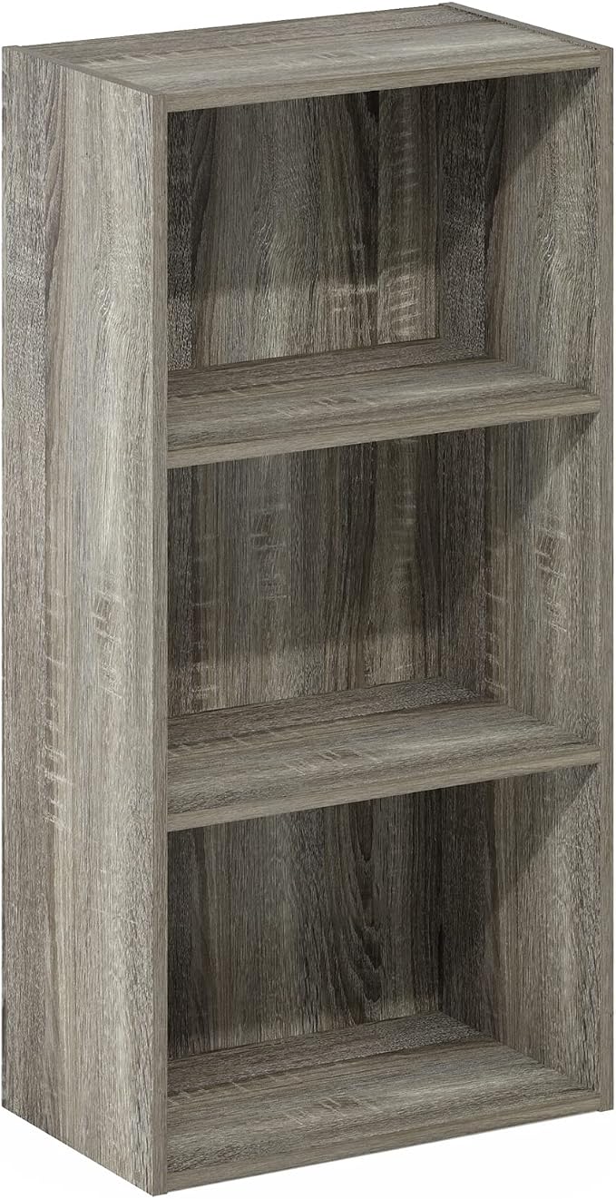 Furinno LUDER 3-Tier Book Shelf, Open Shelves Bookshelf, French Oak | 9 x 16 x 31.4, Closed Back, Modern Bookcase, for Living Room, Bedroom, Home Office