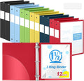 Henoyso 1.5 Inch 3 Ring Binders with Clear Front Cover and 2 Pockets, Round Ring Binders Fits 8.5'' x 11'' Letter Size Paper for School Office Supplies, 12 Pack (Assorted Color)