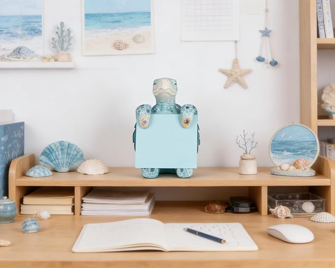 Sea Turtle Pop-Up Sticky Note Dispenser for 3 x 3 in Notes, Blue | Includes 100 sheets, handmade resin desk decor for office, home or classroom; gift for teachers, coworkers and turtle lovers