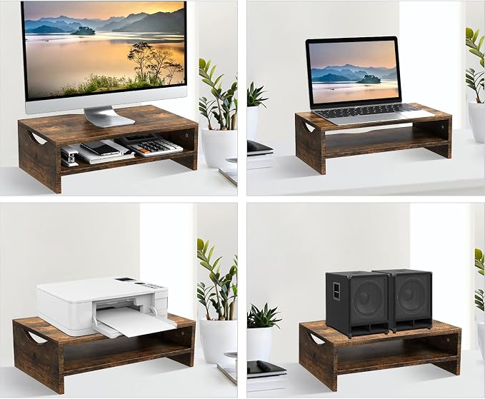 Zimilar Monitor Stand Riser, 2 Tiers Wood Laptop Computer Monitor Riser | for PC Screen, iMac, Desktop Screen Monitor Stand Riser with Storage for Home Office