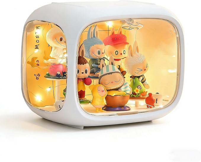 Clear Acrylic Display Case for Figures with LED Light, Dustproof & Moistureproof Display Stand with Door, Storage Box for Lego Collectibles, Action Figures, Pop Mart and Model Toys