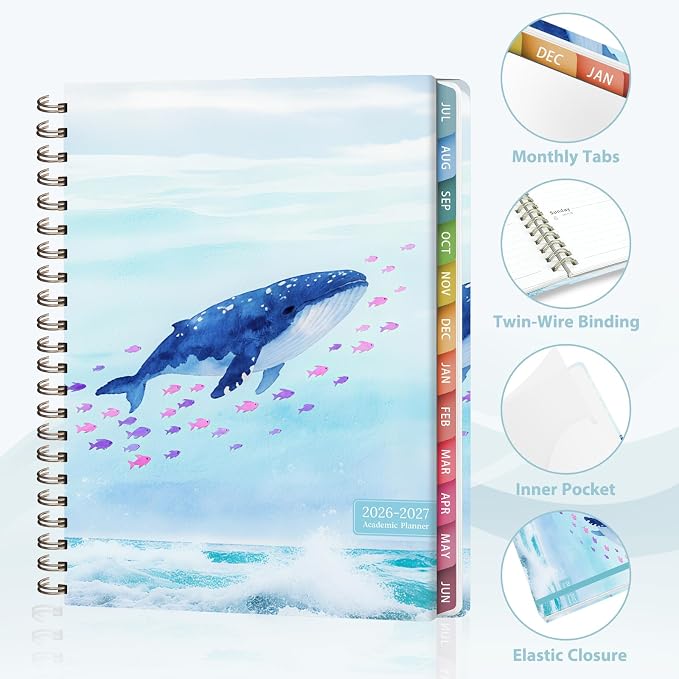 Planner 2026-2027, Weekly and Monthly Academic Year Calendar Planner, July 2026 - June 2027, Daily Agenda Book for Office School Supplies, Letter Size(8.5'' x 11'')