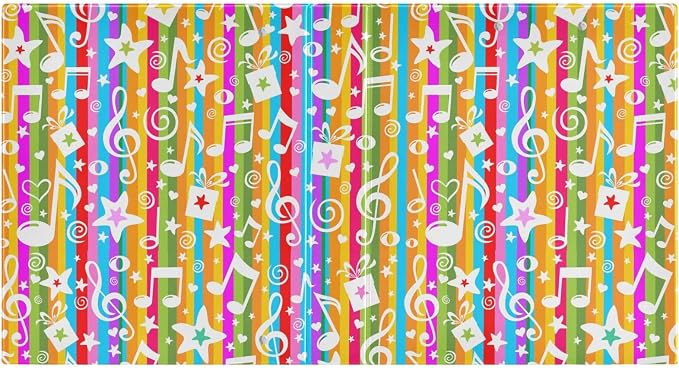 Colorful Music Note Binder 1.5 Inch Binder with Clipboard&Pockets, Rainbow Musical Hardcover Binders 3 Ring, Striped Music Notes Heavy Duty Large File Folder for Office School Supplies