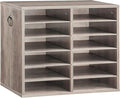 HOOBRO Literature Organizers, 12 Compartments Office Mailbox with Adjustable Shelves, Wood Countertop Literature Sorter for Office, Home, Classroom, Mailrooms Organization Greige BG12WF01