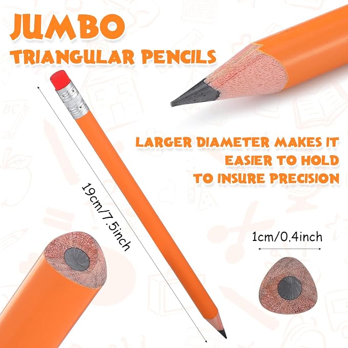 Fainne 48 Pcs Large Pencils 3 Sharpeners,Orange+silver,Triangle
