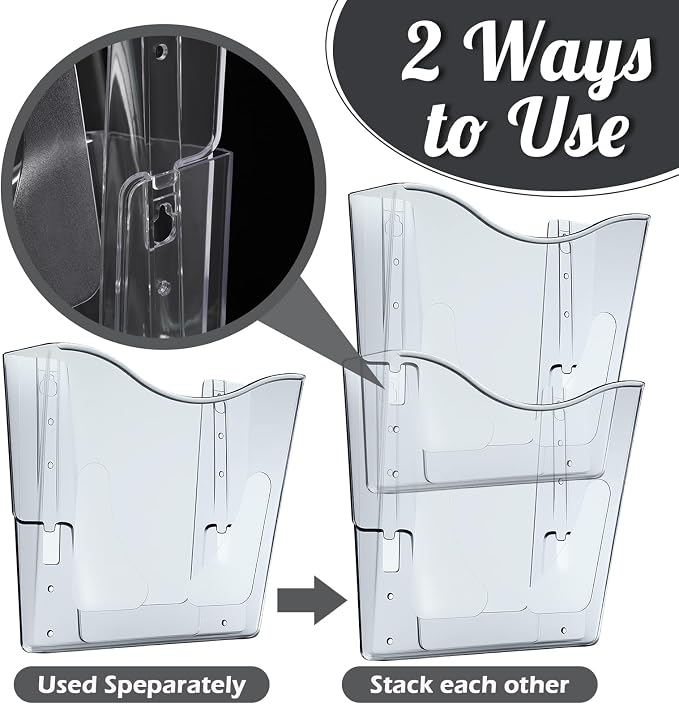RattanView 10 Pack Acrylic Wall Pocket File Holders Single Pocket Wall Mount File Organizer Hanging Mail Magazines Organizers for Office Home Classroom(Transparent Black)