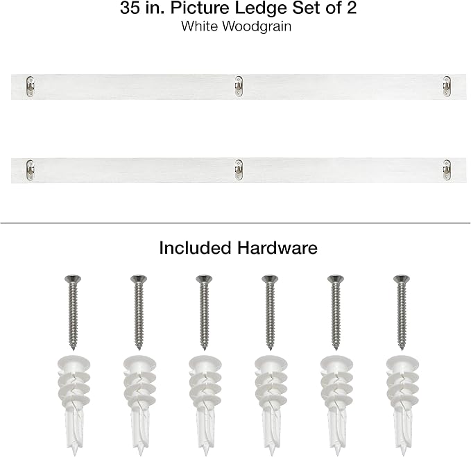 MCS Picture Ledge Shelf, Room Decor Floating Shelf, White Woodgrain, 35 Inch, Set of 2