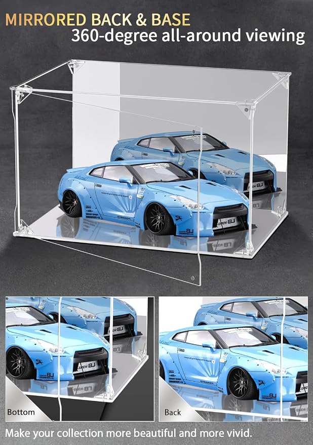 Clear Acrylic Display Case with Mirrored Back and Base, UV Protected Acrylic Box with Magnetic Door, Dustproof Display Box Showcase for Collectibles, Figures, Models, Toys (12x8x8inch)