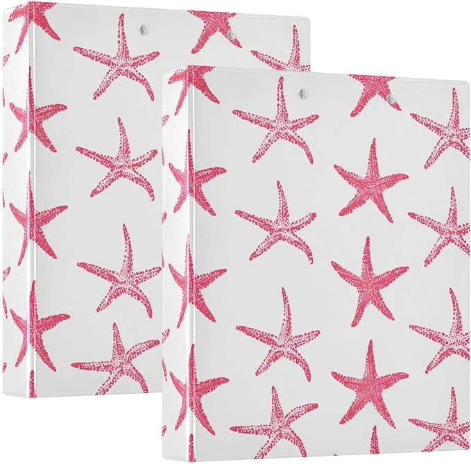 3 Ring Binder Pink Starfish Nautical Coastal Ocean C 1.5 inch Binders Three Ring Binders with Clipboard Fit 8.5'' x 11'' Paper 3 Interior PVC Clear Pockets for Office Supplies