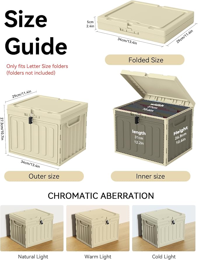 Oterri Lockable Stackable Plastic File Box with Lid for Letter-Size | Hanging File Folders Not Included. Lhaki, Large 1-Pack. Home, Office, Classroom, Dorm, Tax, Under Bed, Filing Cabinet.