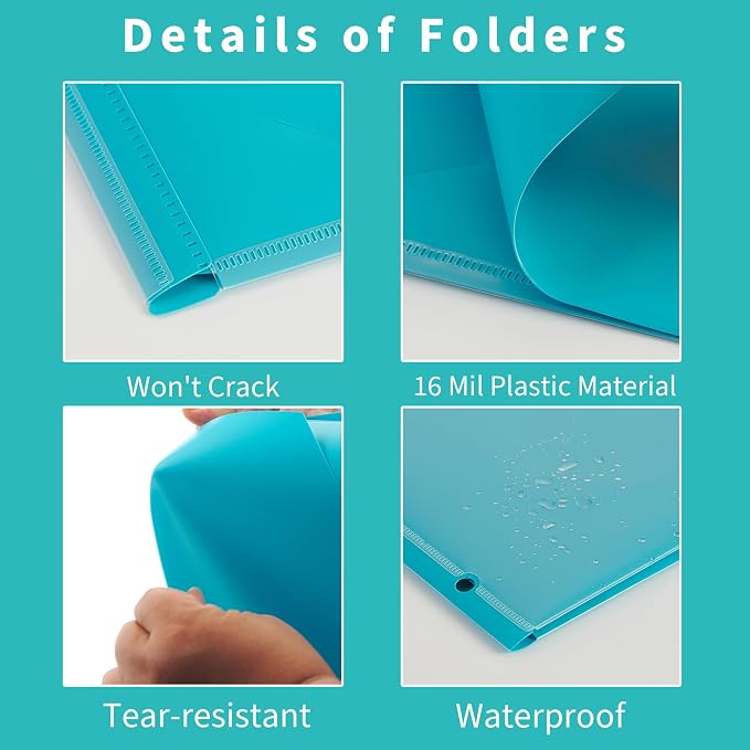Heavy Duty Plastic Folders with Clear Front Pockets with 3 Holes, 30 Pack | Letter Size, 2 Pocket Folder for 3 Ring Binder, Card Slot, Back to School, Office & Home Organization